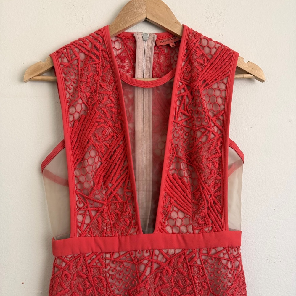 Manning Cartell Gallery Views Sheath Midi Formal Dress Coral Size M Luxury - Picture 6 of 9